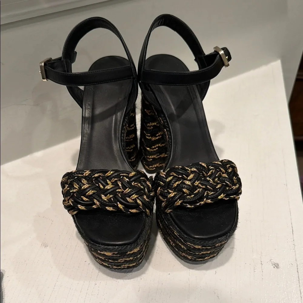 Castaner Black and Gold Braided Platform Sandals